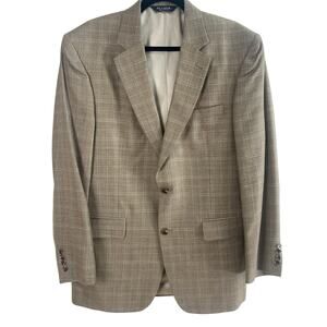 Jos A Bank Size 40L Men's Wool Silk Sport Blazer Jacket Tan Plaid Career